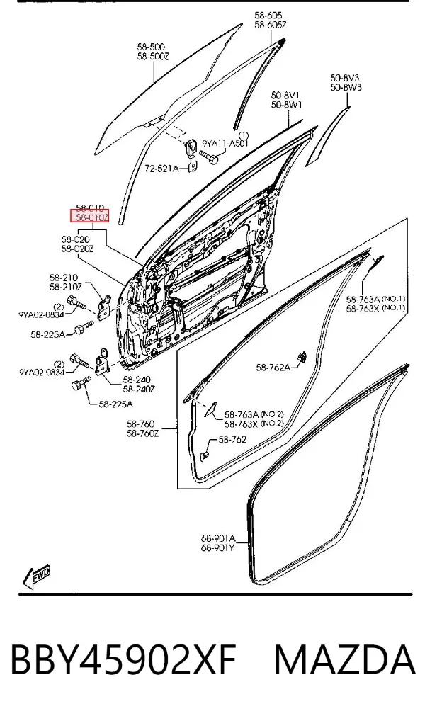Puerta delantera izquierda BBY45902XF Mazda