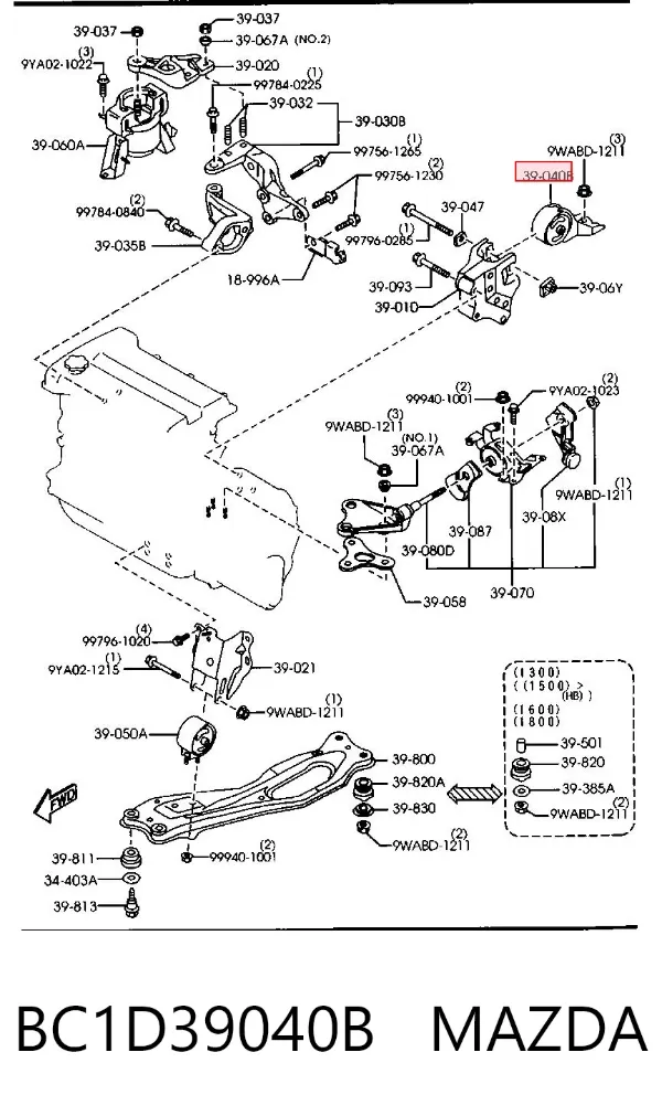 Soporte de motor trasero BC1D39040B Mazda
