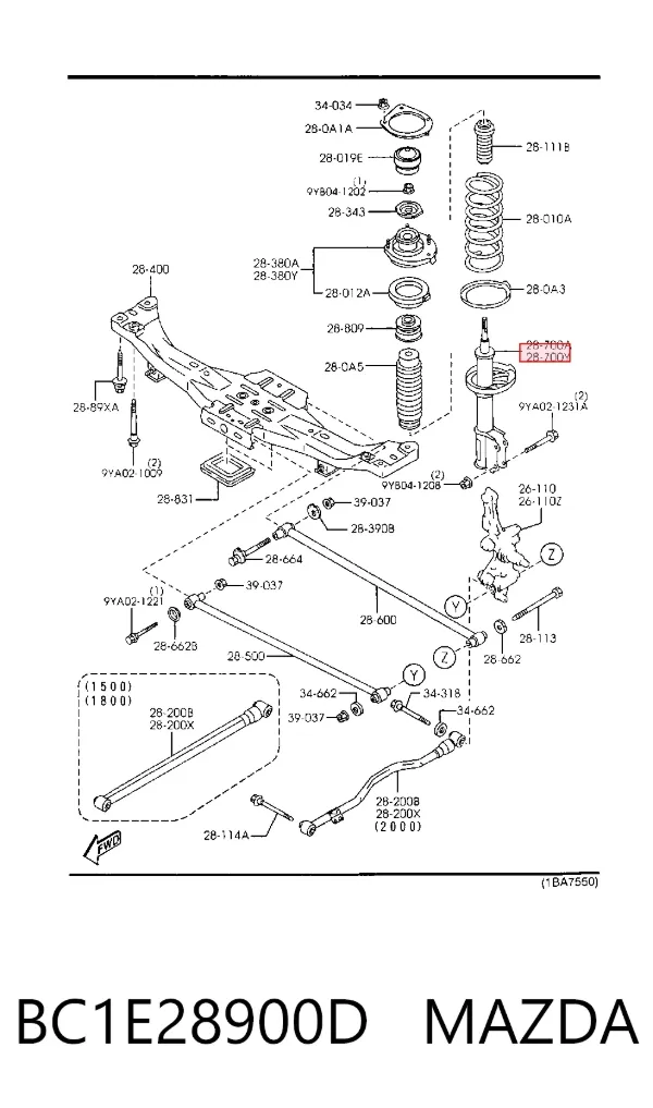 Amortiguador trasero izquierdo BC1E28900D Mazda