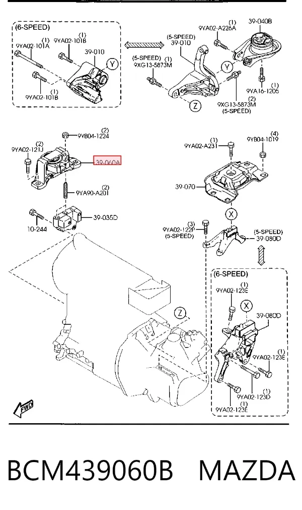 Soporte de motor derecho BCM439060B Mazda