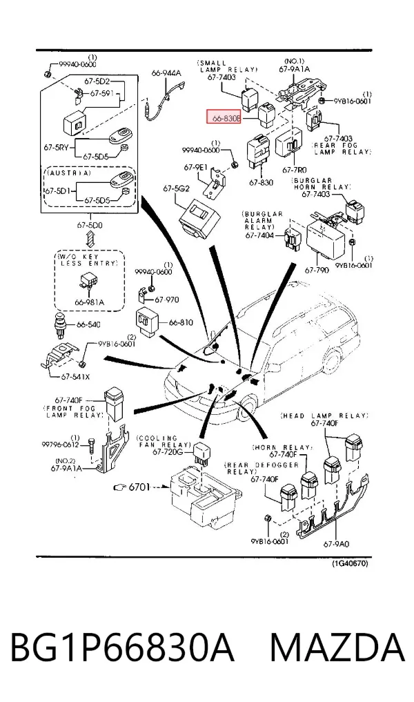 Relé de intermitentes BG1P66830A Mazda