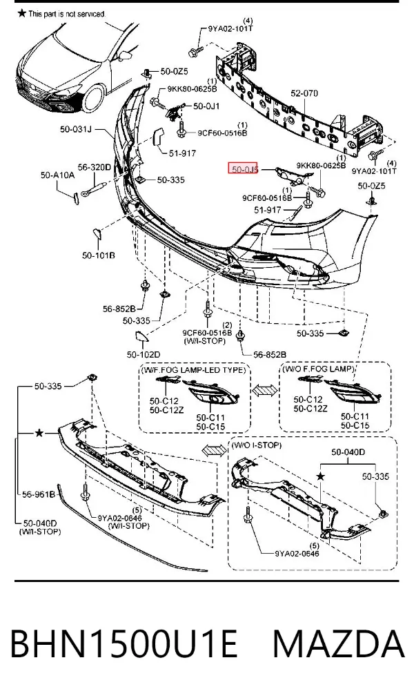 Soporte de parachoques delantero izquierdo BHN1500U1E Mazda