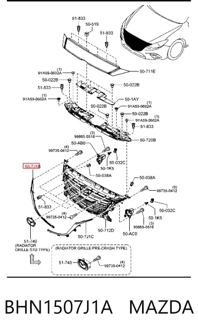 Moldura derecha de la parrilla del radiador MAZDA BHN1507J1A