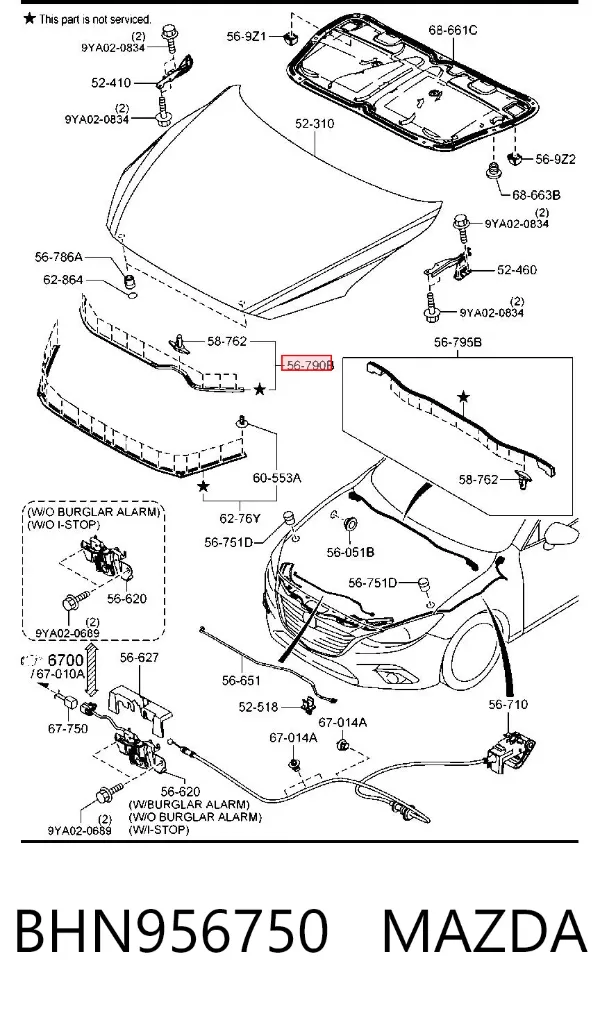 Sellador del capó BHN956750 Mazda
