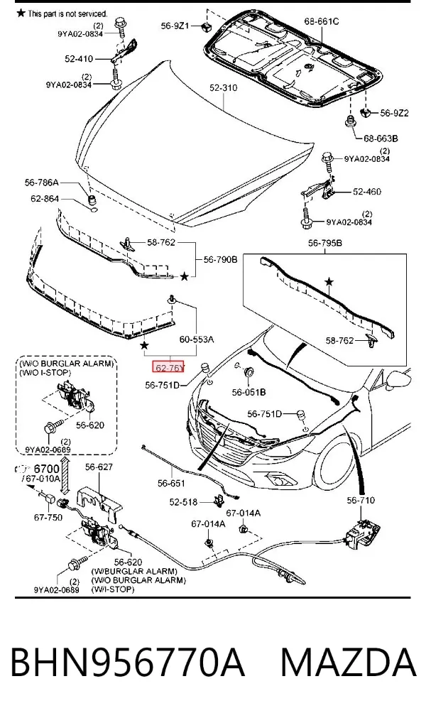 Sellador del capó BHN956770A Mazda