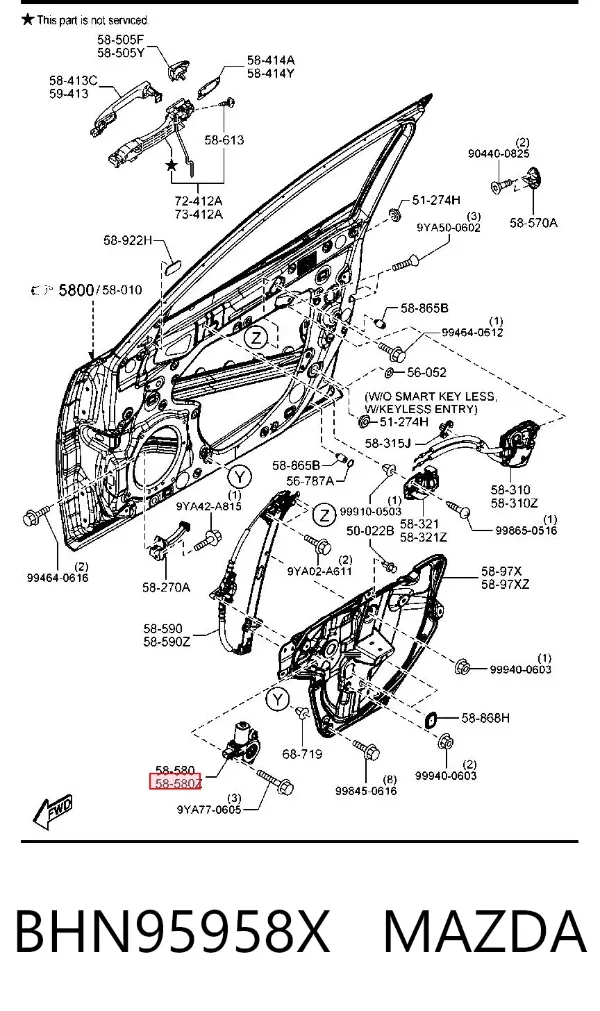 Motor del elevalunas eléctrico BHN95958X Mazda