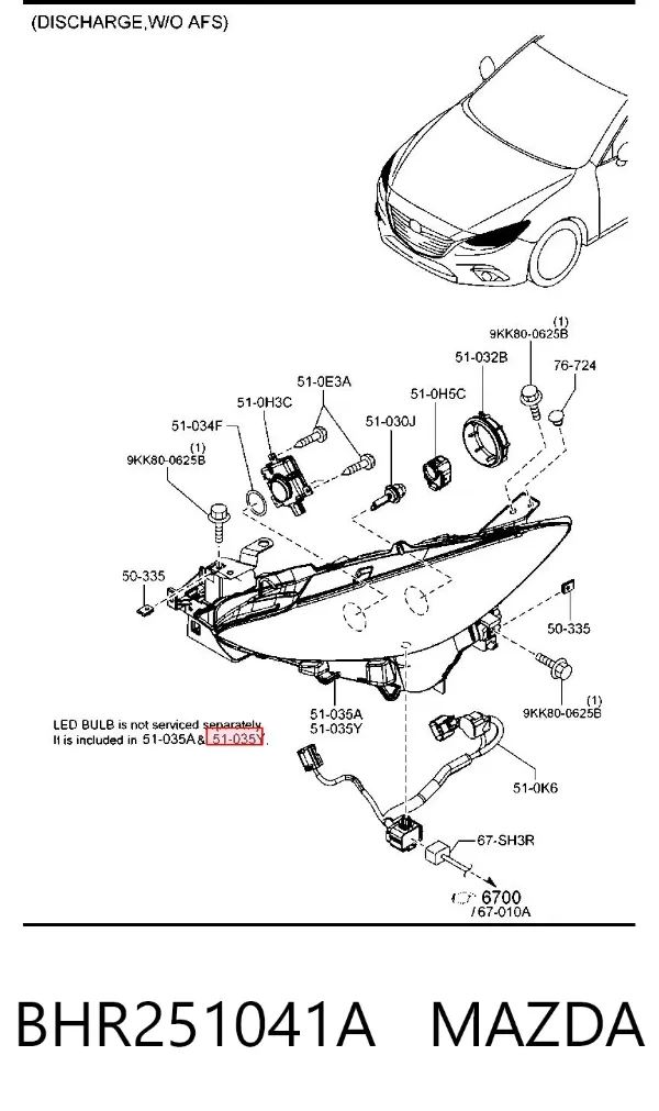 Faro izquierdo BHR251041A Mazda