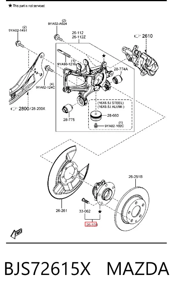 Cubo de rueda trasero BJS72615X Mazda