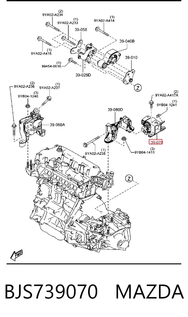 Soporte izquierdo del motor BJS739070 Mazda