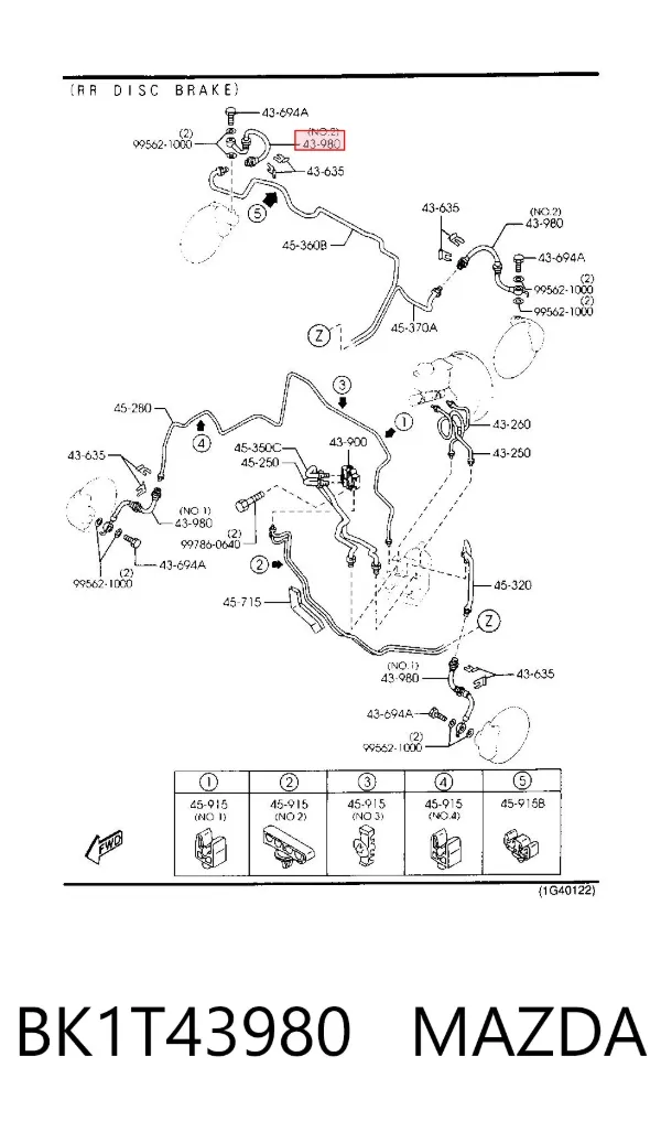 Latiguillos de freno delantero BK1T43980 Mazda