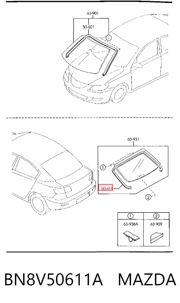 Moldura de cristal trasero BN8V50611A Mazda