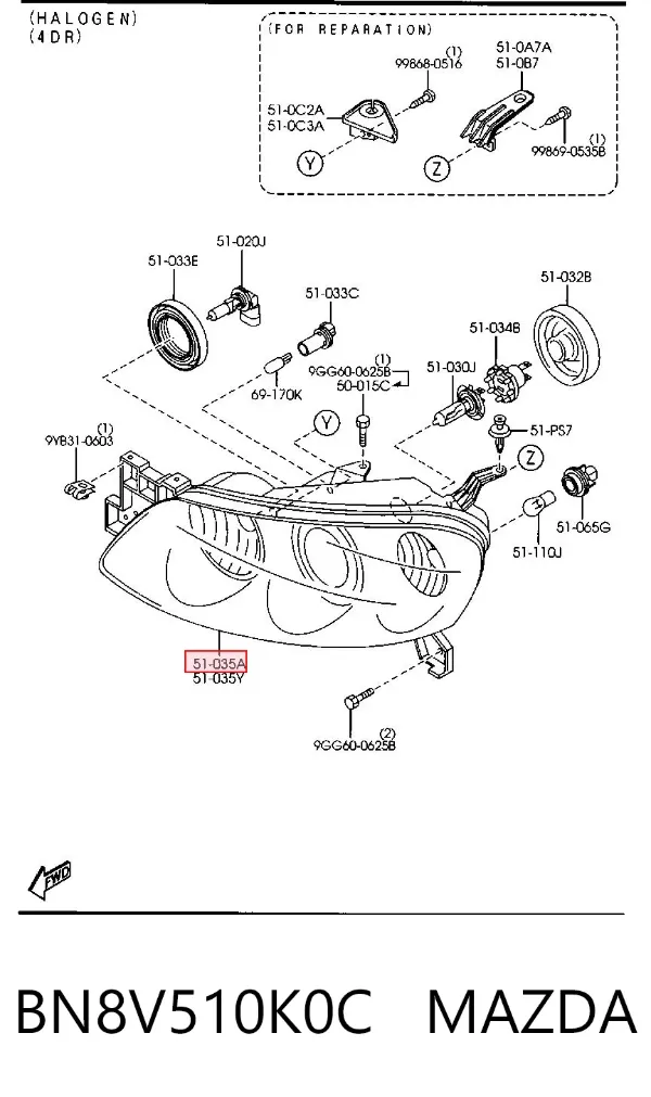 Faro derecho BN8V510K0C Mazda