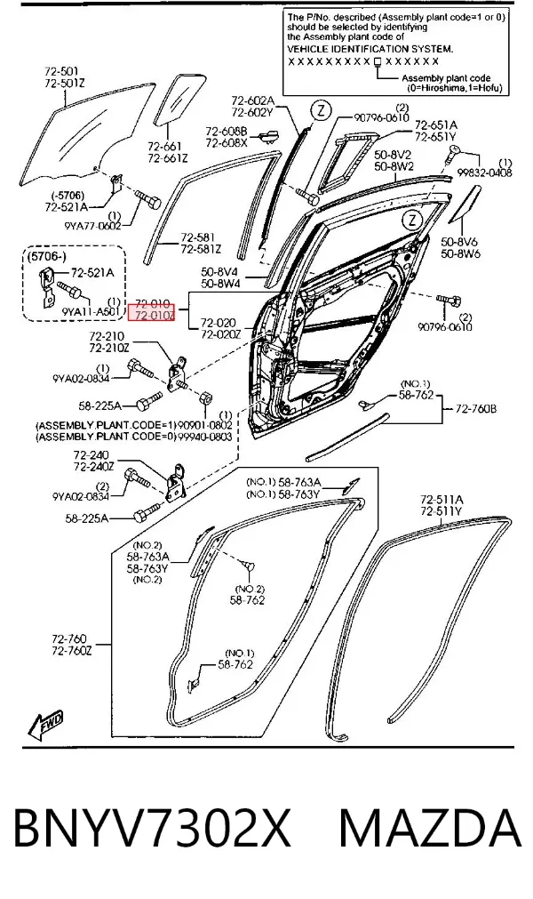 Puerta trasera izquierda BNYV7302X Mazda
