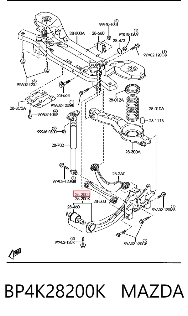 Brazo de suspensión, trasera derecha BP4K28200K Mazda