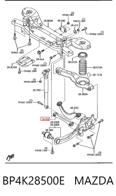 Brazo transversal de suspensión trasera MAZDA BP4K28500E