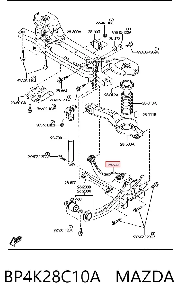 Brazo superior de suspensión trasera izquierdo/derecho BP4K28C10A Mazda