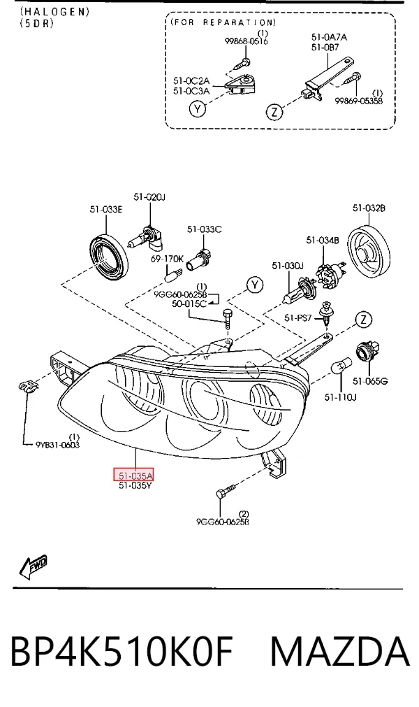 Faro derecho BP4K510K0F Mazda