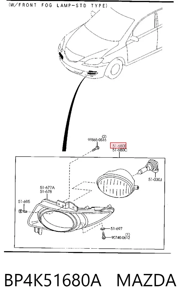 Faro antiniebla derecho BP4K51680A Mazda