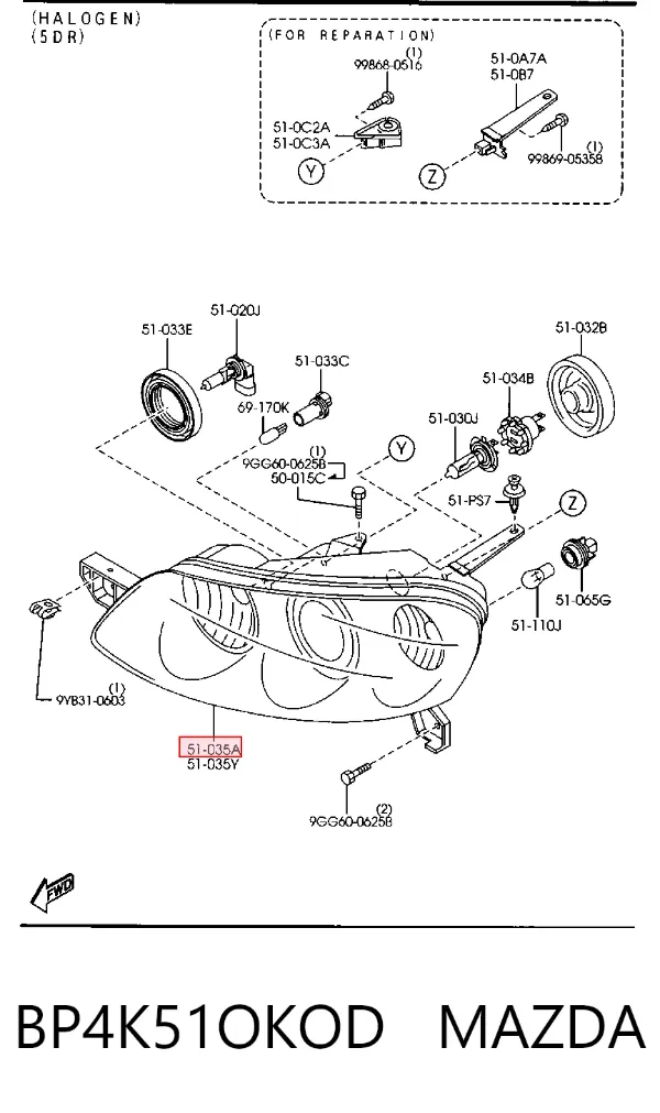 Faro derecho BP4K51OKOD Mazda