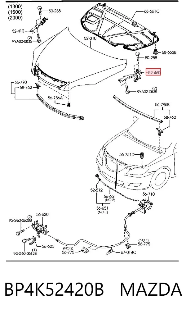 Bisagra izquierda del capó BP4K52420B Mazda