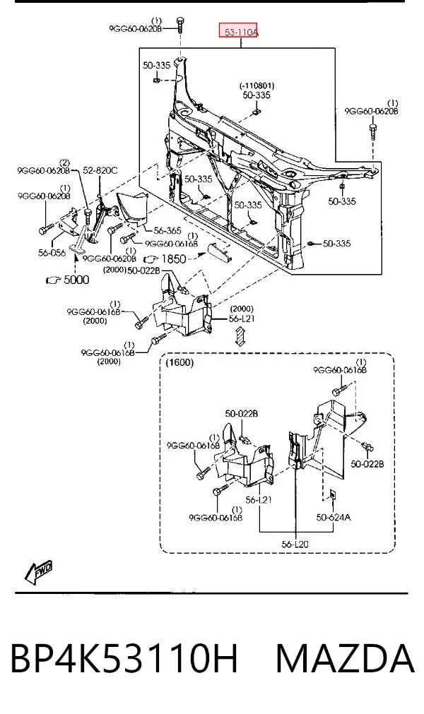 Soporte de radiador BP4K53110H Mazda