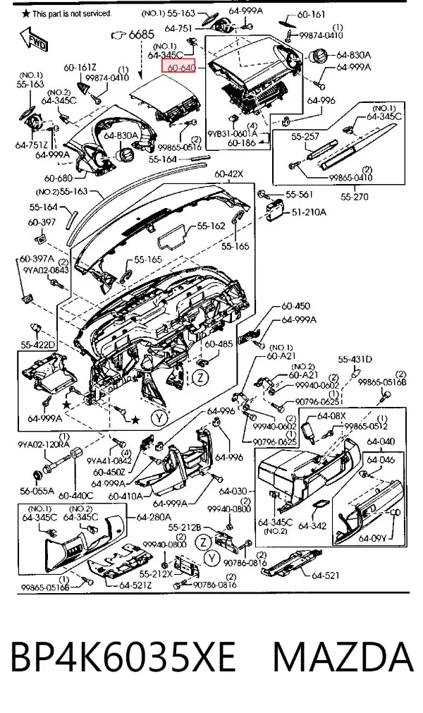 Tapa del panel del airbag del pasajero BP4K6035XE Mazda