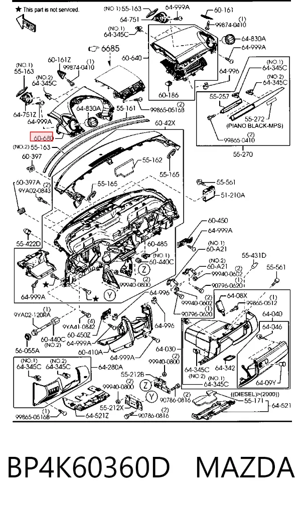Moldura izquierda del tablero de instrumentos BP4K60360D Mazda