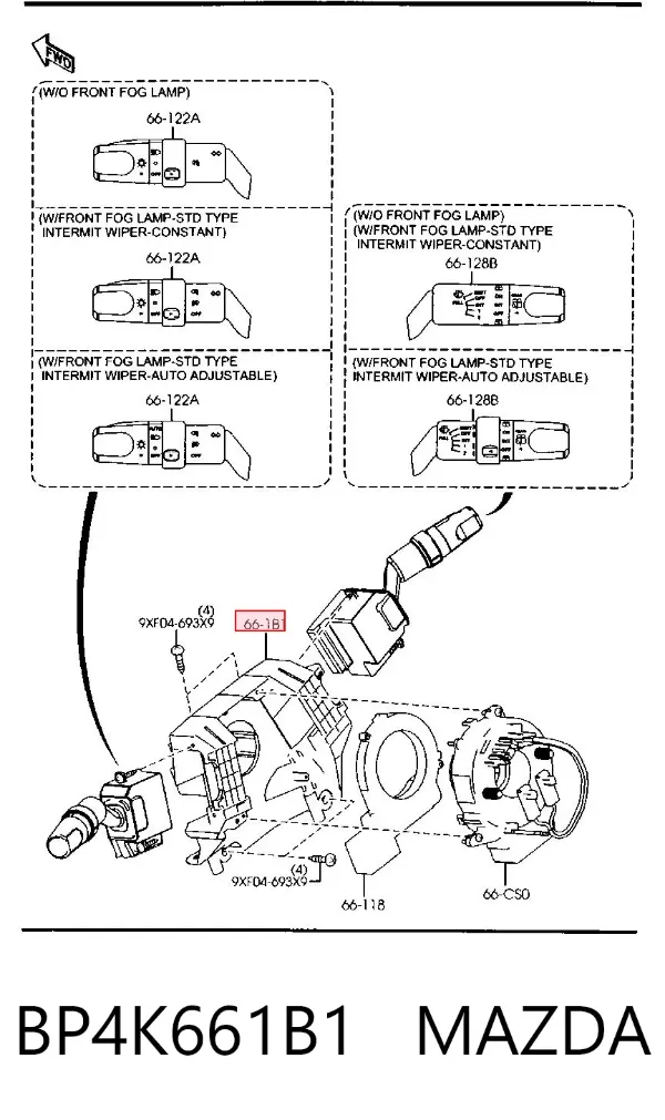 Interruptor central de la columna de dirección BP4K661B1 Mazda
