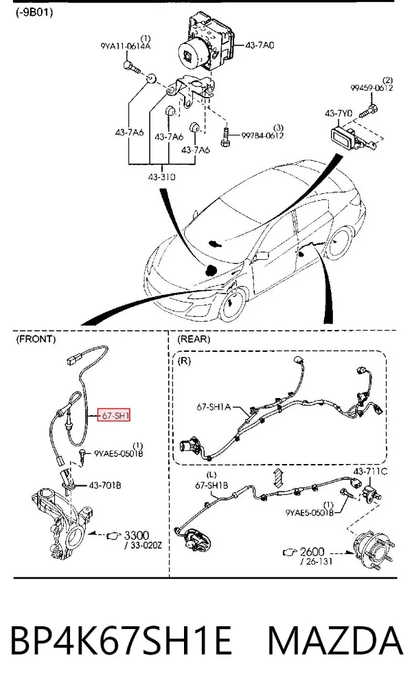 Cable del sensor ABS delantero derecho BP4K67SH1E Mazda