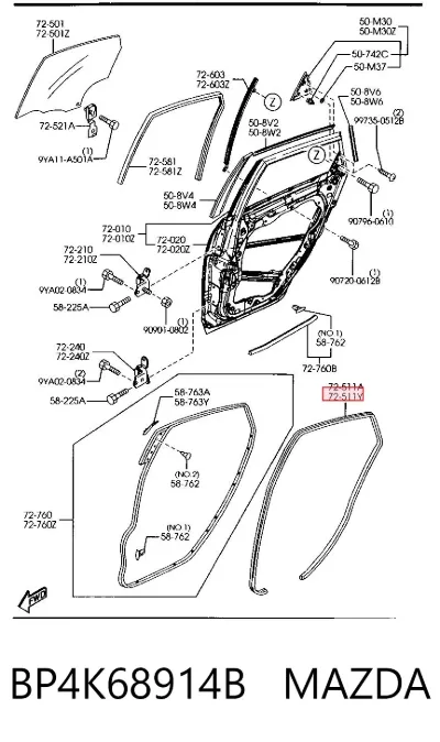 Sellador de puerta trasera izquierda (en carrocería) MAZDA BP4K68914B