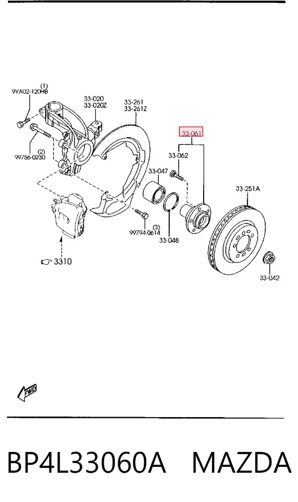 Buje de rueda delantero BP4L33060A Mazda