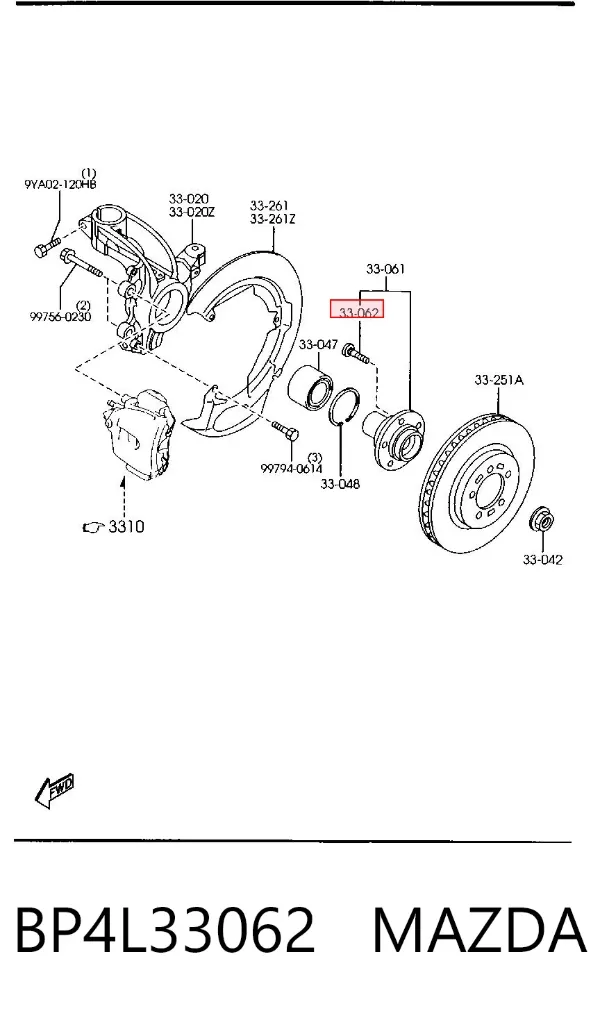Espárrago de rueda trasera BP4L33062 Mazda