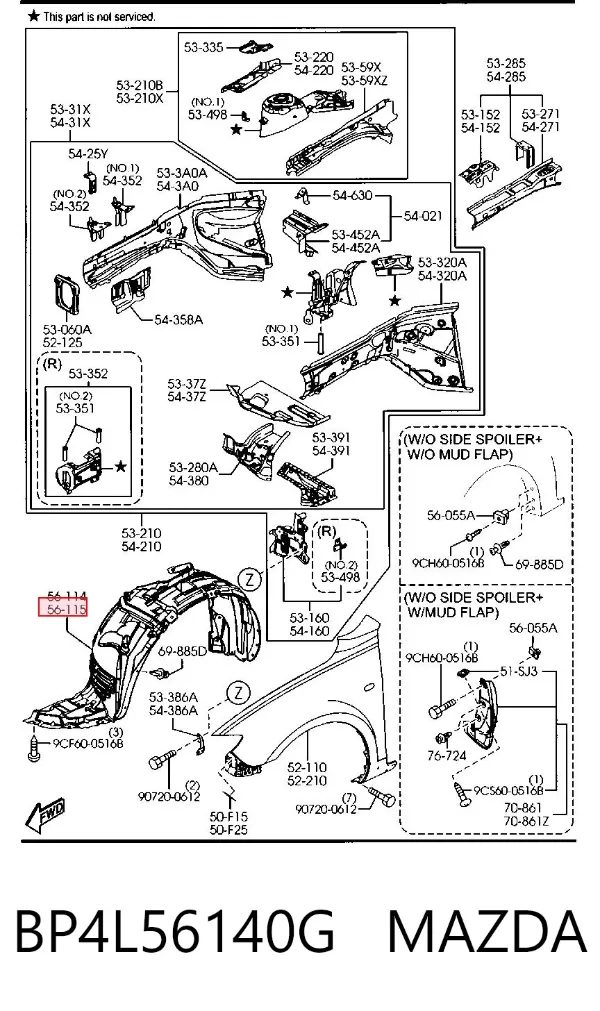 Guardalodos interior izquierdo, guardafango delantero BP4L56140G Mazda