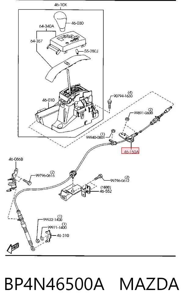 Cable de caja de cambios BP4N46500A Mazda