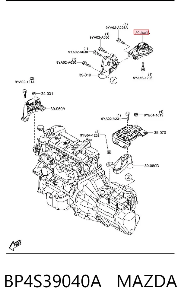 Soporte de motor trasero BP4S39040A Mazda