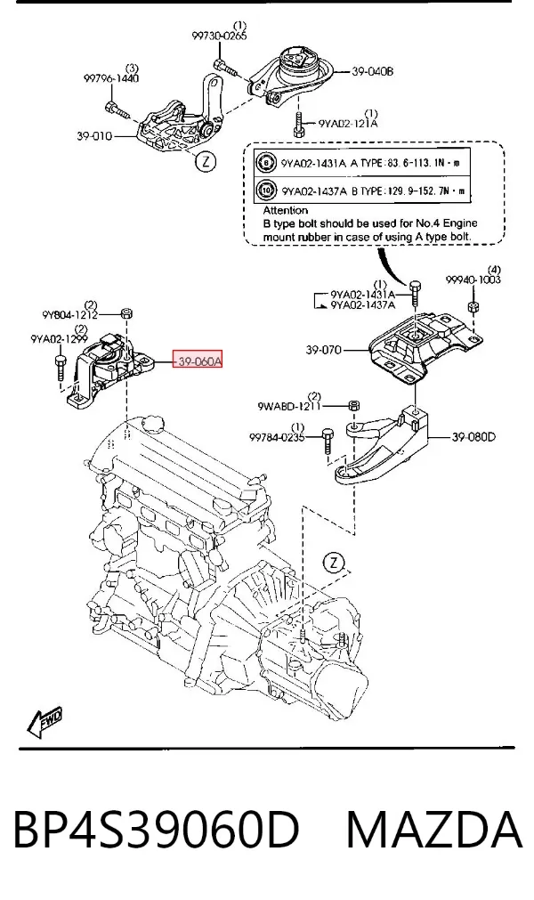 Soporte de motor derecho BP4S39060D Mazda