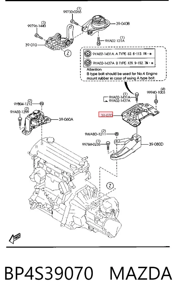 Soporte superior izquierdo del motor BP4S39070 Mazda