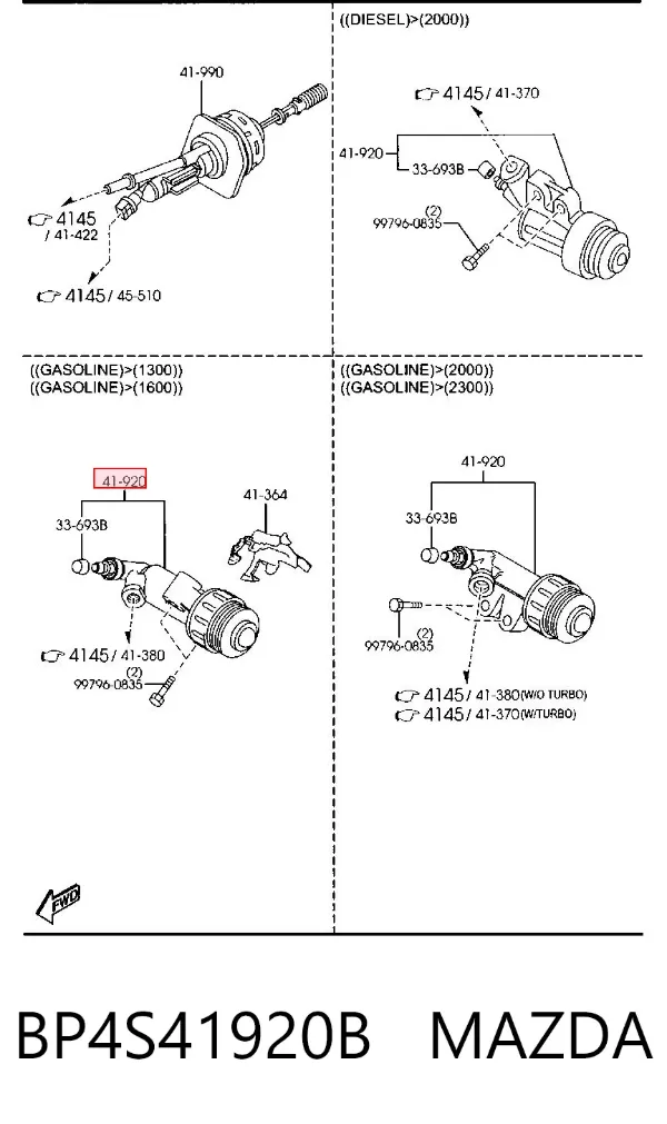 Bombin de embrague BP4S41920B Mazda