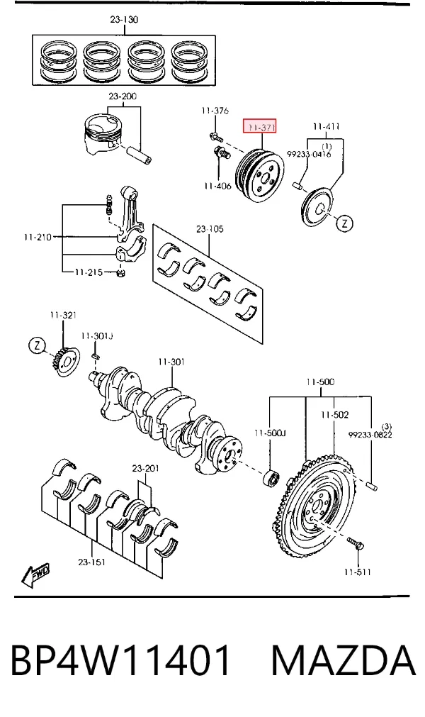 Polea de cigüeñal BP4W11401 Mazda