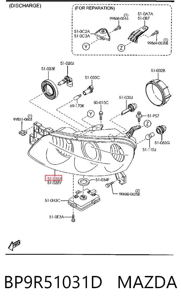 Faro derecho BP9R51031D Mazda