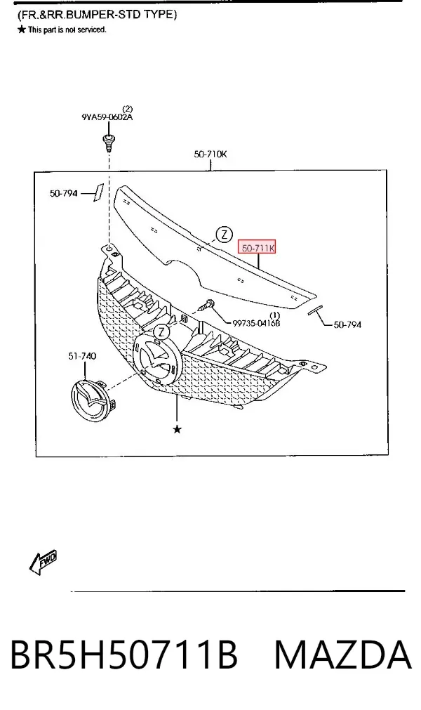 Moldura superior de la parrilla del radiador BR5H50711B Mazda