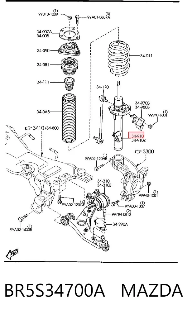 Amortiguador delantero derecho BR5S34700A Mazda