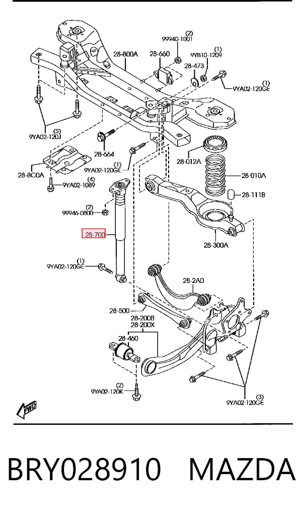 Amortiguador trasero BRY028910 Mazda