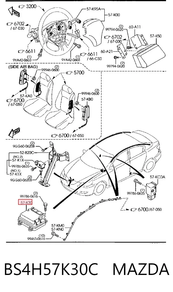 Módulo de control de airbag BS4H57K30C Mazda
