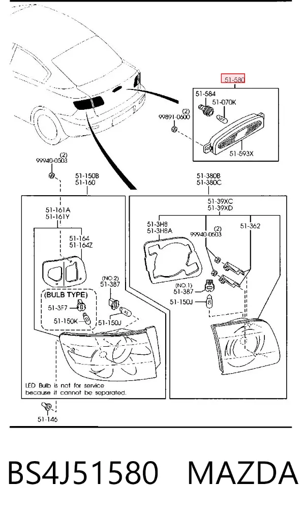 Tercera luz de freno Mazda 3 BK12