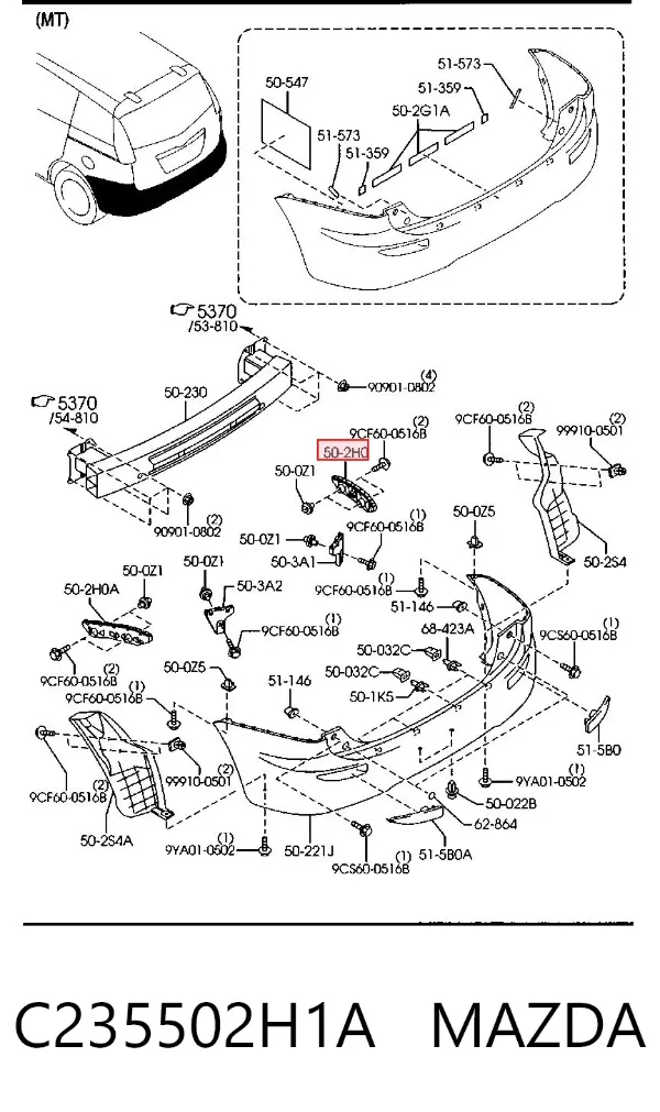Soporte del parachoques trasero derecho C235502H1A Mazda