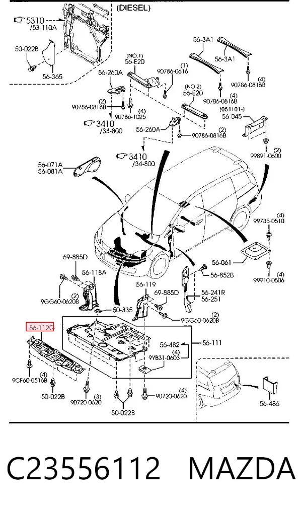 Protección delantera del motor C23556112 Mazda