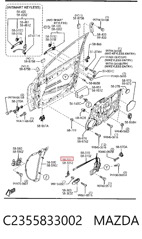 Manija interior derecha delantera/trasera de puerta C2355833002 Mazda