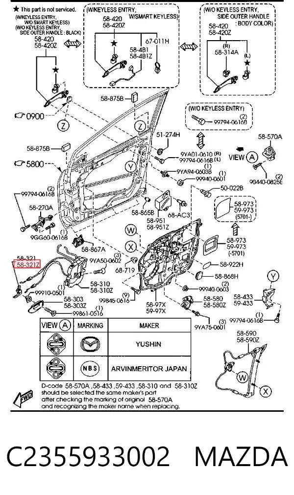 Manija interior izquierda delantera/trasera de puerta C2355933002 Mazda