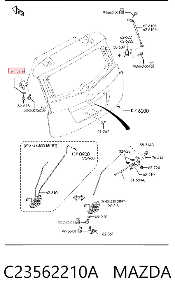 Bisagra de puerta trasera C23562210A Mazda